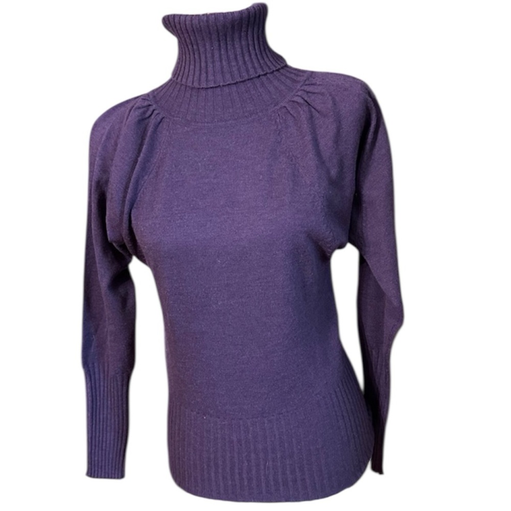 Kenar 100% Merino Wool Deep Purple Dolman Sleeve Turtleneck Sweater Womens Small